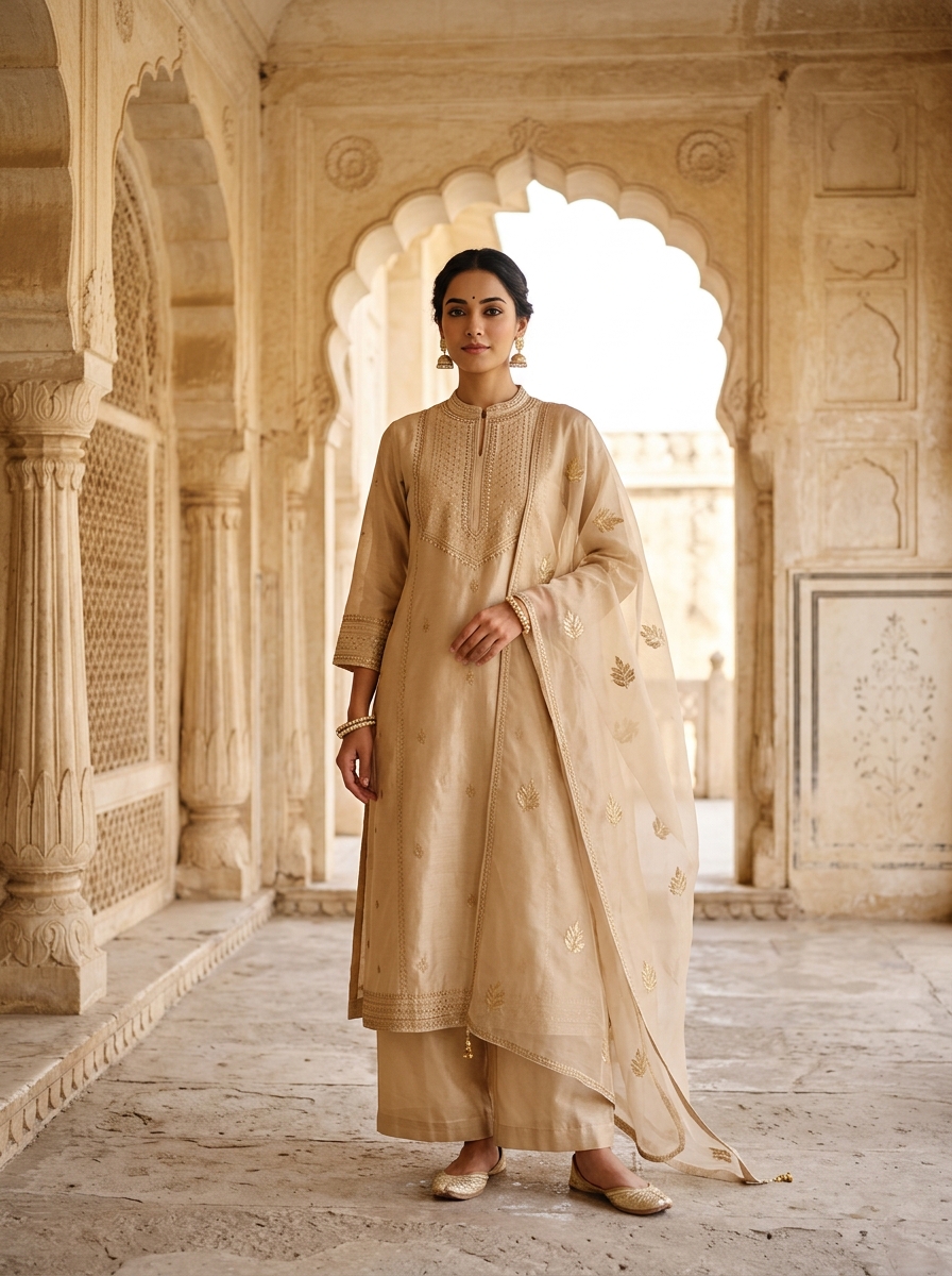 3-Piece Dresses — Complete Chanderi silk & organza three-piece ensembles